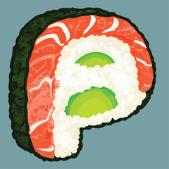 Cute cartoon vector illustration of sushi letter P