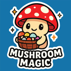 Cute cartoon vector illustration of a mushroom magic