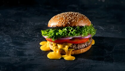 Gourmet Cheeseburger Dark Dramatic Background