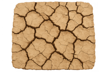 Cracked earth texture showing drought, water scarcity, and environmental problems, with a transparent background