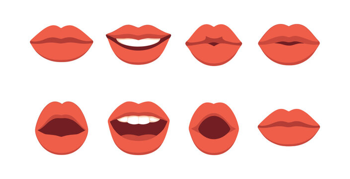 Lips vector illustration, eight lip expressions, flat vector style design