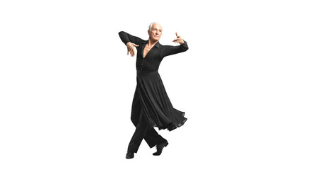 An elderly person practicing ballroom dancing with elegance