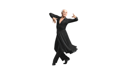 An elderly person practicing ballroom dancing with elegance