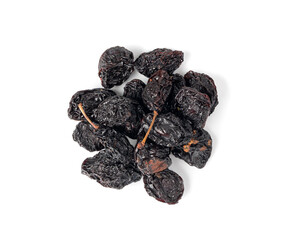 Dry Plums Isolated, Dried Black Fruits Pile