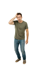 Fototapeta premium A man looking completely confused scratching his head