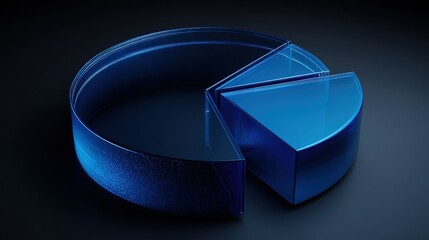 Blue translucent 3d pie chart showing data division and analysis