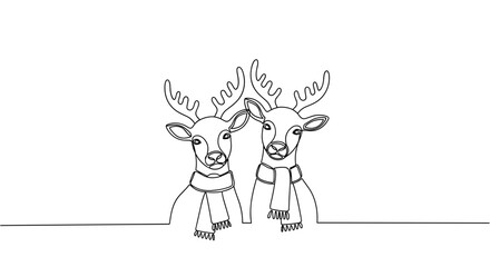 Fototapeta premium Two reindeer wearing scarves in a minimalist winter design 