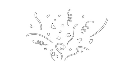Abstract line art design with swirling shapes and confetti elements  