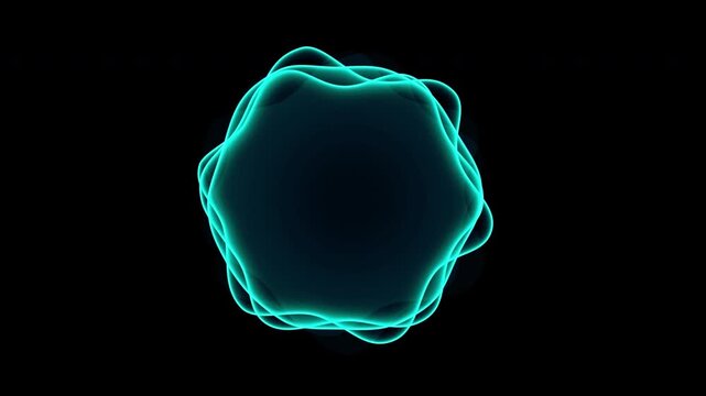 Round animated cyan blue voice assistant audio frame with vibrating wavy edges on black background, ideal for AI sound displays and speech recognition interfaces