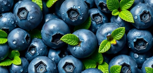 Juicy blueberries with glistening water droplets in a repeating seamless pattern,  graphic,  wrapping