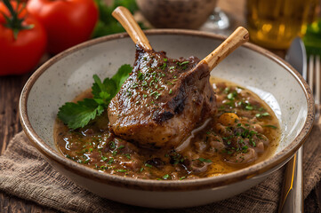 Rustic Osso Buco Milanese with Veal and Gremolata in Natural Light