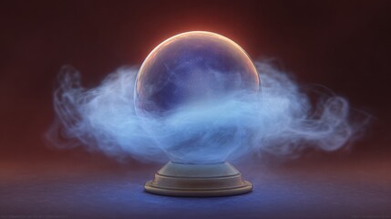 Crystal ball surrounded by swirling mist, emanating an ethereal glow, symbolizing mysticism, metaphysics, and the exploration of spiritual realms and esoteric knowledge