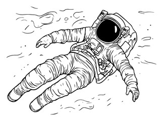 Astronaut floating in space vector illustration. Spaceman in zero gravity cosmos. Science fiction suit sketch.