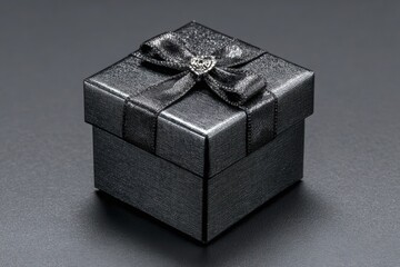 Glossy black festive gift box with elegant bow, showcasing luxurious texture and design, perfect for New Year and Christmas celebrations, ideal for gifting moments