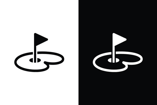 Minimal golf icon design, Minimal golf flag and hole vector