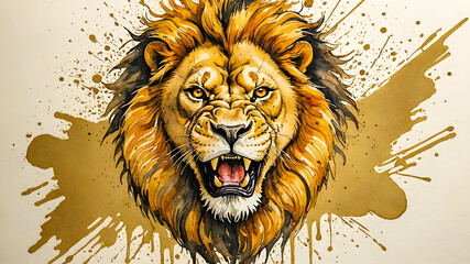 Lion. Portrait of a golden lion's head on a white background.