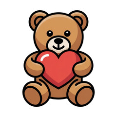 A charming illustration of a brown teddy bear sitting and holding a large red heart, perfect for expressing affection.