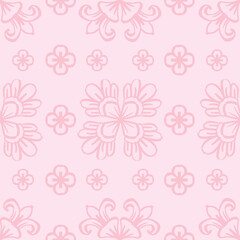 Seamless pattern with decorative pink flowers on a pink background. Vector illustration.