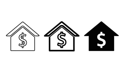 Sleek solid house icons with dollar signs, representing real estate and financial investment opportunities