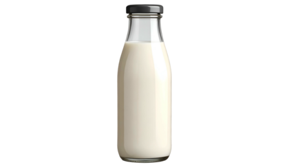 A classic glass bottle filled with a creamy, white liquid against a black background