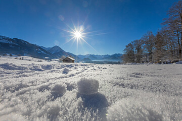 Winter - Allg&auml;u - Schnee - Stadel - Berge - Rubihorn - Malerwinkel