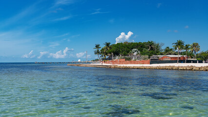 Aerial view of coastal homes and turquoise waters in Key West Florida © kosoff
