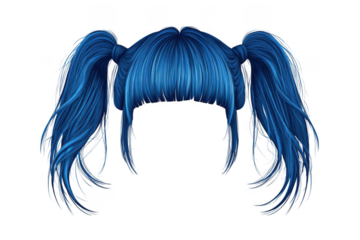 blue long wig with playful pigtails