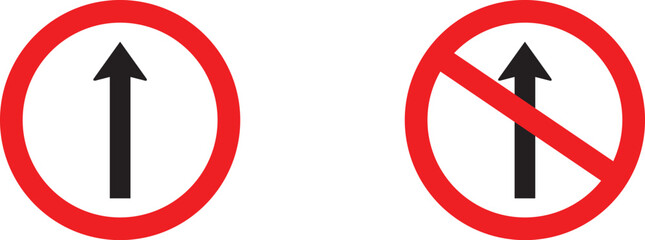 Traffic signs showing allowed and prohibited straight ahead movement