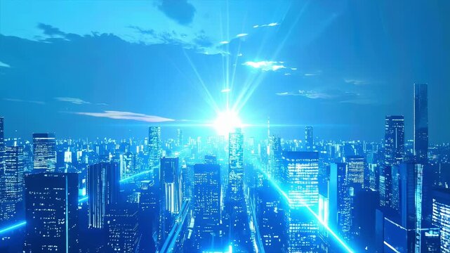 迫りくる近未来都市の夜景 ズームイン