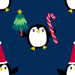 Christmas animals seamless penguin pattern for wrapping paper and fabrics and kids print