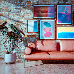 Fototapeta premium Large luxury modern bright interiors Living room mockup illustration 3D rendering image