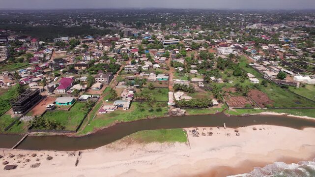Aerial shot of Monrovia Coastal Town, Liberia West Africa