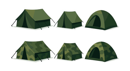 Camping tents vector illustration, military, outdoor gear, flat vector collection