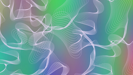 Dynamic white line pattern with green blue blur gradient as background and wallpaper