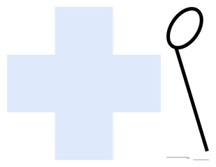 Blue medical cross with a stylized black laryngoscope emphasizing healthcare, examination, and equipment concepts. Ideal for healthcare, medical services, treatment, emergency, diagnosis, tools