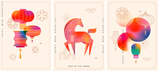 Plakat Modern geometric vertical banners for Chinese New Year 2026 - Year of the Horse