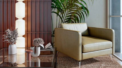 Fototapeta premium Large luxury modern bright interiors Living room mockup illustration 3D rendering image