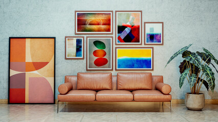 Naklejka premium Large luxury modern bright interiors Living room mockup illustration 3D rendering image