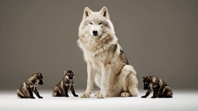 Wolf with som little puppies