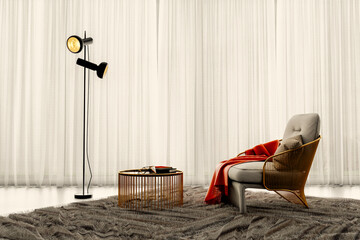 Naklejka premium Large luxury modern bright interiors Living room mockup illustration 3D rendering image