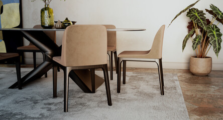 Large luxury modern bright interiors Living room mockup illustration 3D rendering image