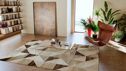 Naklejka premium Large luxury modern bright interiors Living room mockup illustration 3D rendering image