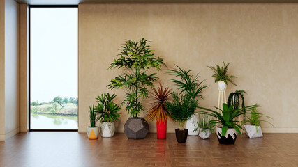 Obraz premium Large luxury modern bright interiors Living room mockup illustration 3D rendering image