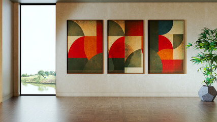 Fototapeta premium Large luxury modern bright interiors Living room mockup illustration 3D rendering image