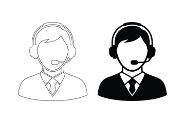 Two stylized icons of a person wearing a headset and tie