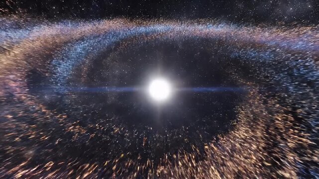 Stunning cosmic visuals of a galaxys swirling core and a supernova explosion.