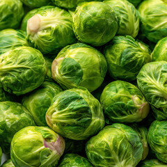 Top-view image of whole Brussels sprouts grouped in a simple pattern. Suitable for vegetarian cuisine themes, meal planning graphics, and clean stock photography.