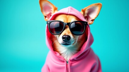 A cute funny cartoon puppy character wearing sunglasses is a happy animal illustration isolated on white, featuring a smile like a comic pet art vector