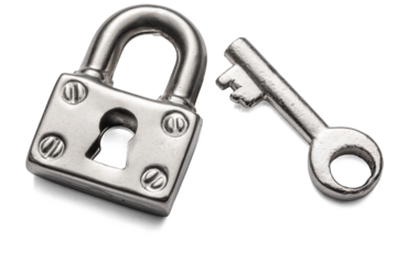 Metal Padlock and Key Symbol of Love, Security, Protection isolated on transparent background