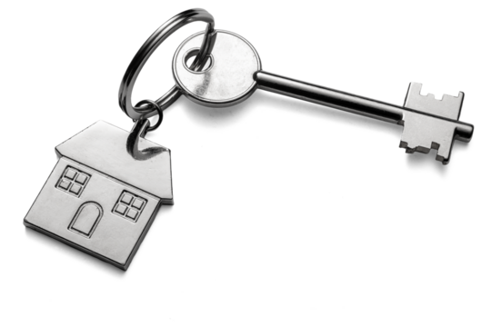 Silver keys with house keychain for home isolated on transparent white background - Powered by Adobe